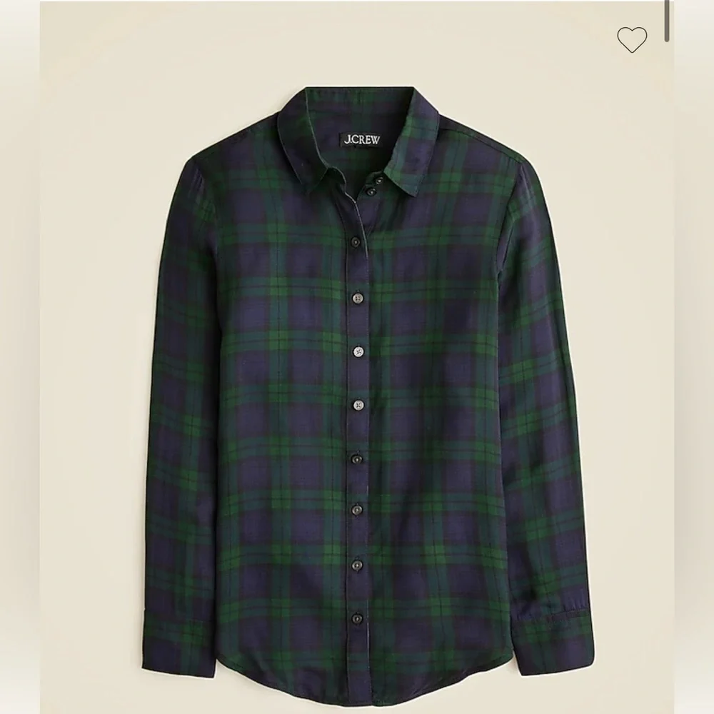 J. Crew Drapey button-up shirt in Black Watch tartan, green/black, NWT, small